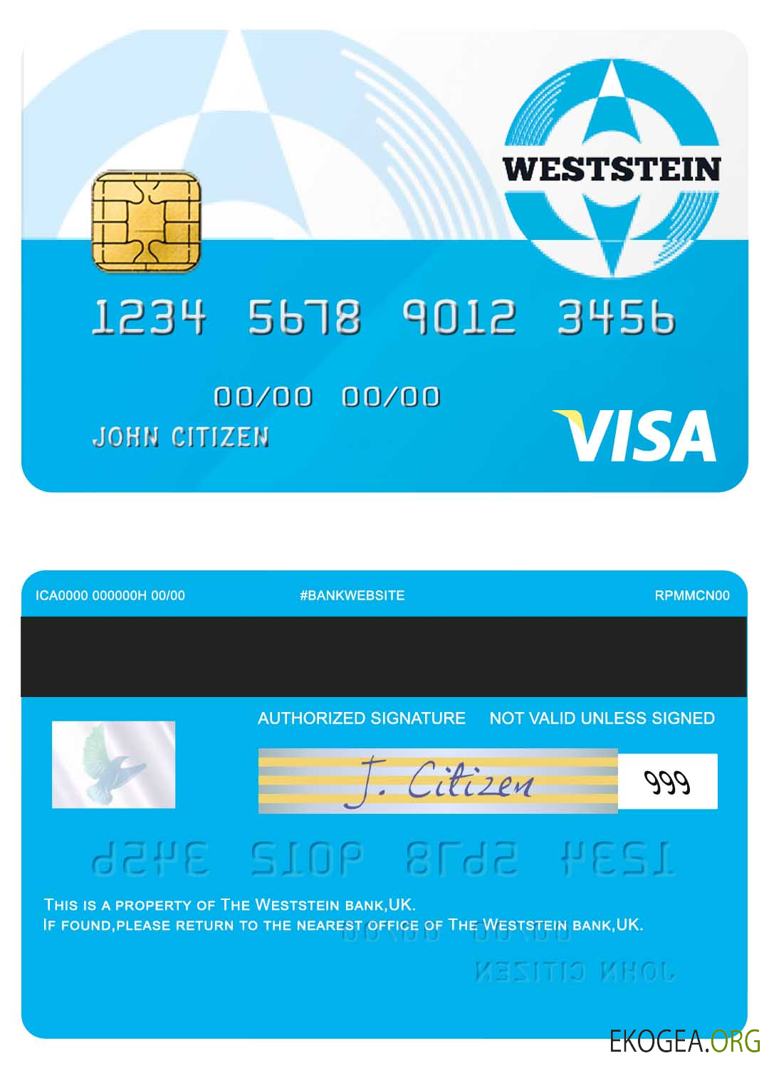Carte visa de la banque Weststein au Royaume Uni